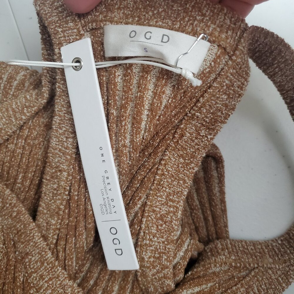 Revolve One Grey Day Dani Tank Dress Small Tan Ribbed Midi Timeless Modern - Picture 11 of 13